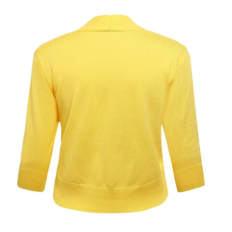 AAMILIFE Women's 3/4 Sleeve Cropped Cardigans Sweaters Jackets Open Front Short Shrugs for Dresses Yellow L - Image 3